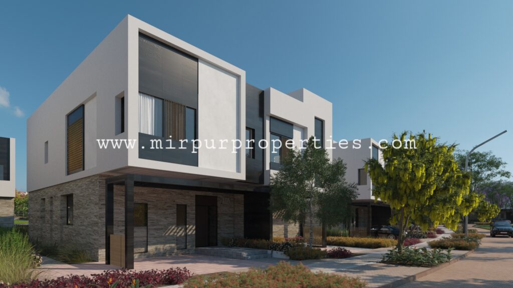 A 3D rendering of a modern apartment building in Islamabad, Pakistan.