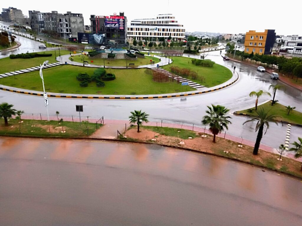 An aerial view of a roundabout in Bahria Town, Rawalpindi.