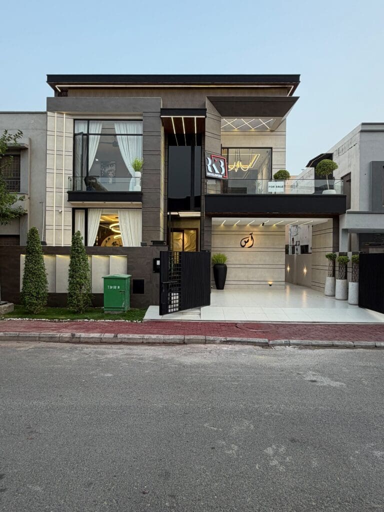 Stylish house facade with balcony