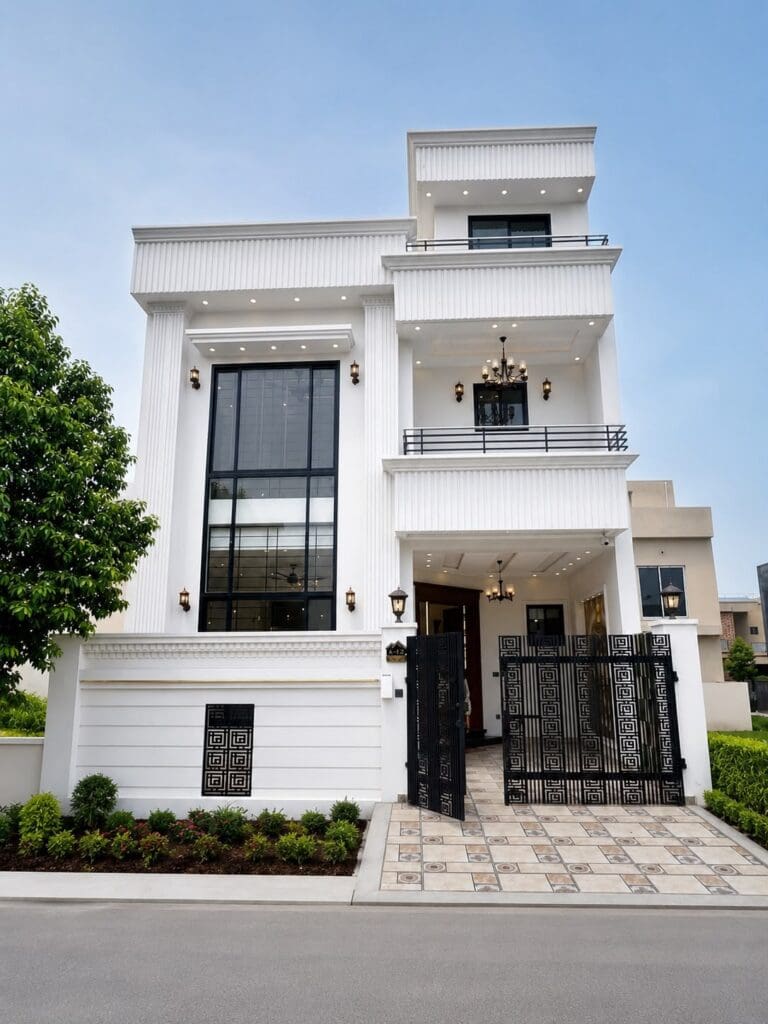 Elegant white house with large windows